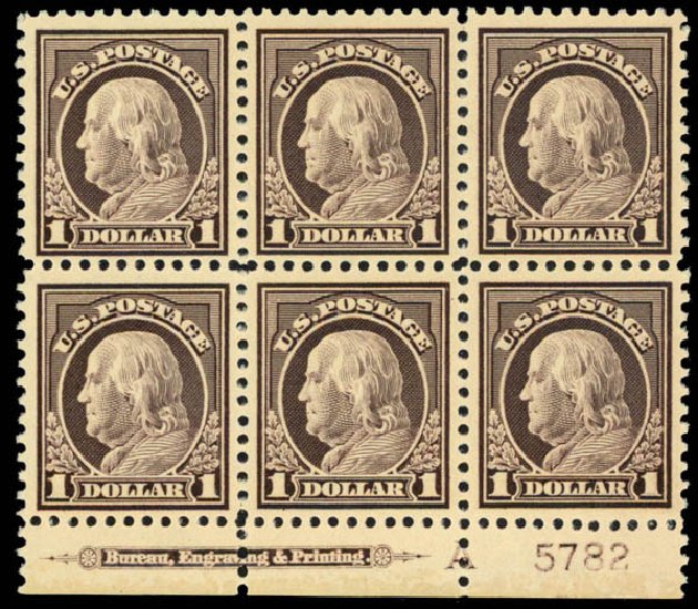 Costs of US Stamp Scott Catalogue #518 - US$1.00 1917 Franklin Perf 11. Daniel Kelleher Auctions, Apr 2013, Sale 636, Lot 395