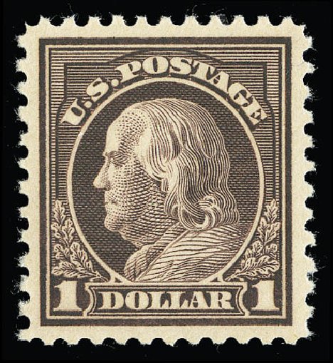 Value of US Stamp Scott Catalogue #518 - 1917 US$1.00 Franklin Perf 11. Matthew Bennett International, Sep 2012, Sale 346, Lot 862