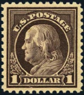US Stamps Prices Scott Catalogue 518: US$1.00 1917 Franklin Perf 11. Harmer-Schau Auction Galleries, Aug 2012, Sale 94, Lot 1612