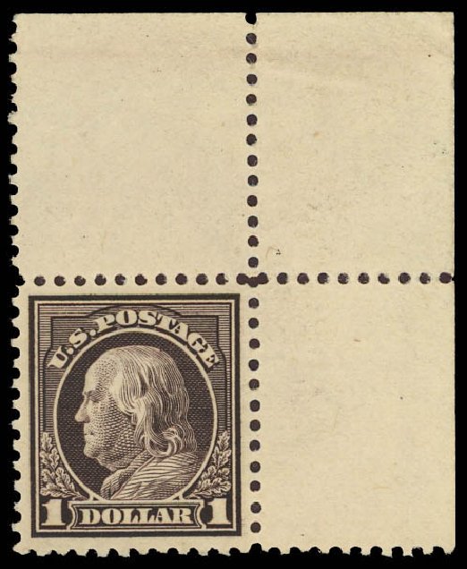 Costs of US Stamp Scott Catalog #518: 1917 US$1.00 Franklin Perf 11. Daniel Kelleher Auctions, Oct 2012, Sale 632, Lot 1392