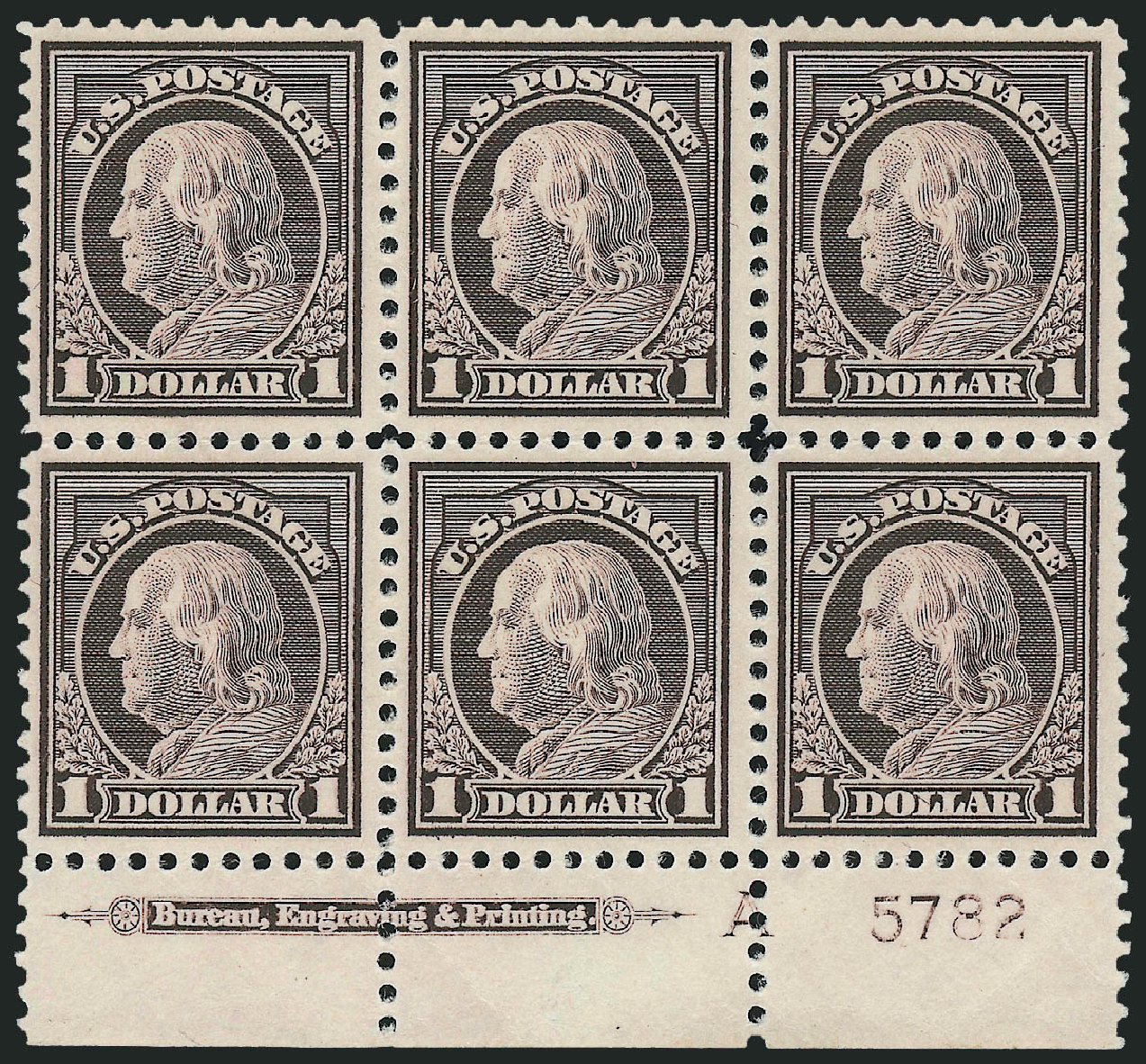 US Stamp Value Scott Catalogue #518 - 1917 US$1.00 Franklin Perf 11. Robert Siegel Auction Galleries, Mar 2014, Sale 1067, Lot 1592