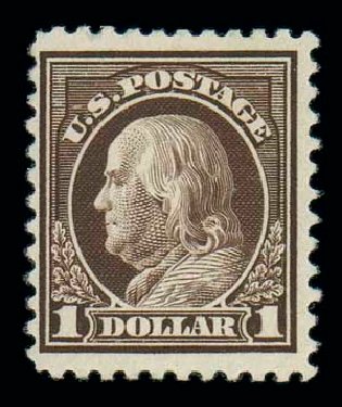 US Stamp Prices Scott #518: US$1.00 1917 Franklin Perf 11. Matthew Bennett International, Jun 2007, Sale 319, Lot 1483
