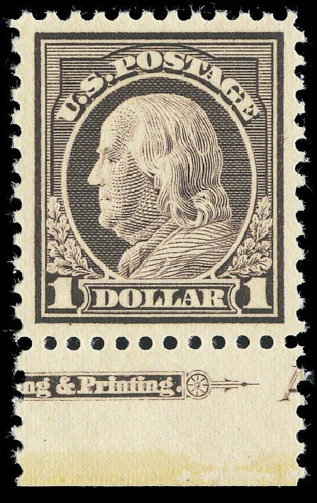 Costs of US Stamps Scott Catalog 518: US$1.00 1917 Franklin Perf 11. Matthew Bennett International, Sep 2012, Sale 346, Lot 863