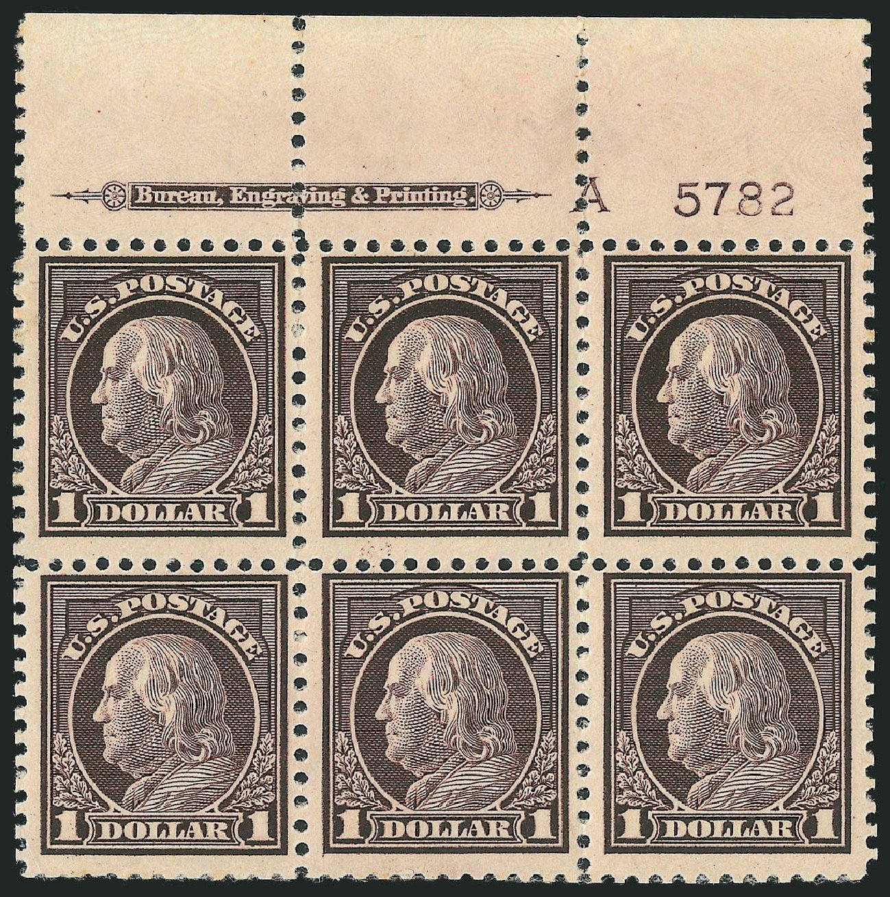 US Stamps Prices Scott Cat. #518: US$1.00 1917 Franklin Perf 11. Robert Siegel Auction Galleries, Mar 2014, Sale 1067, Lot 1593