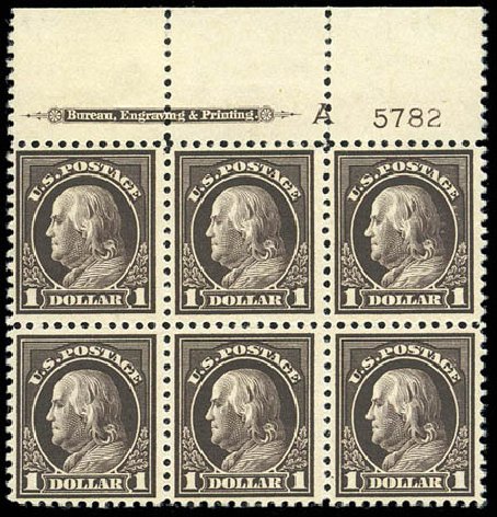 Value of US Stamp Scott Catalogue 518 - US$1.00 1917 Franklin Perf 11. Matthew Bennett International, Sep 2011, Sale 338, Lot 1956