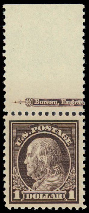 US Stamps Prices Scott Catalogue 518 - 1917 US$1.00 Franklin Perf 11. Daniel Kelleher Auctions, Apr 2012, Sale 629, Lot 376