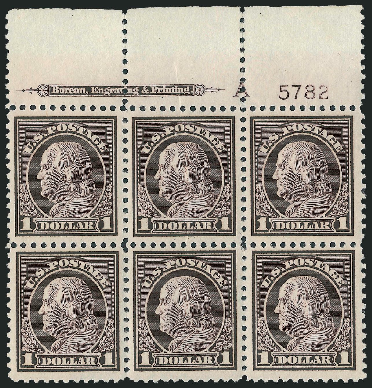 US Stamps Values Scott #518 - US$1.00 1917 Franklin Perf 11. Robert Siegel Auction Galleries, Jun 2012, Sale 1026, Lot 1446