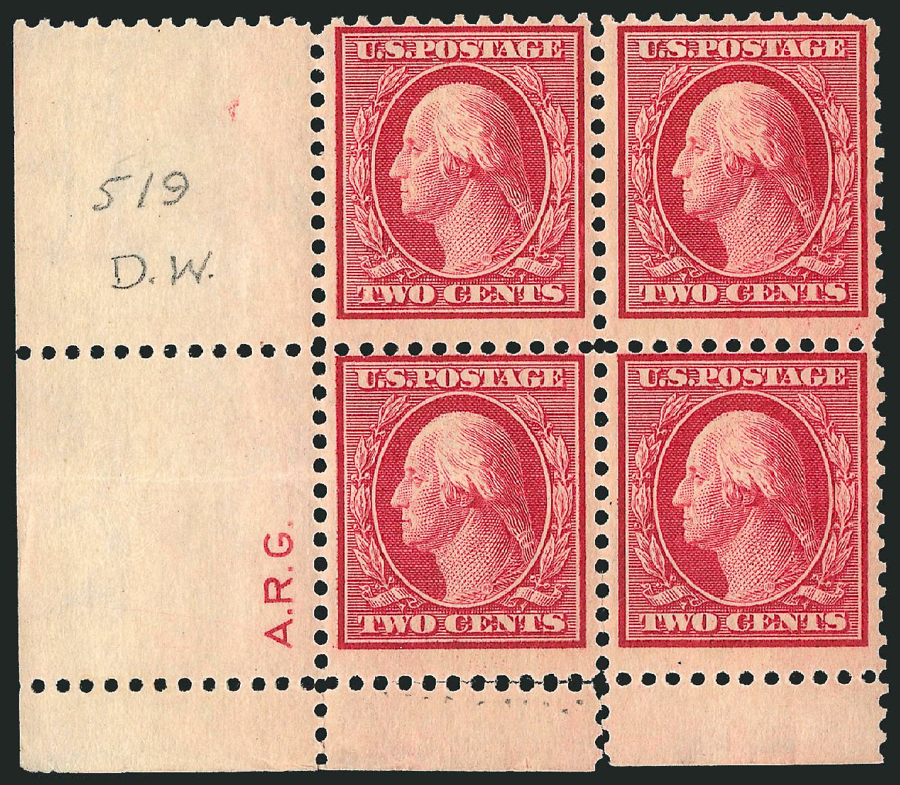 US Stamps Values Scott Catalogue # 519 - 1917 1c Washington Perf 11. Robert Siegel Auction Galleries, Nov 2013, Sale 1061, Lot 3980