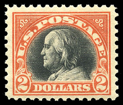 US Stamp Value Scott Cat. 523 - 1918 US$2.00 Franklin Perf 11. Matthew Bennett International, Feb 2015, Sale 351, Lot 217