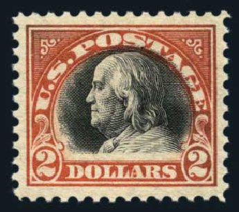 Cost of US Stamp Scott Cat. 523: US$2.00 1918 Franklin Perf 11. Harmer-Schau Auction Galleries, Aug 2014, Sale 102, Lot 2057