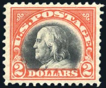 US Stamp Values Scott Catalog # 523: 1918 US$2.00 Franklin Perf 11. Harmer-Schau Auction Galleries, Aug 2011, Sale 90, Lot 1567
