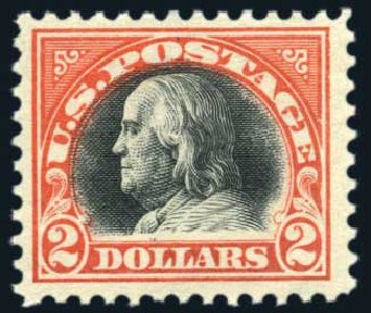 US Stamps Value Scott Cat. 523 - 1918 US$2.00 Franklin Perf 11. Harmer-Schau Auction Galleries, Jun 2008, Sale 78, Lot 1608