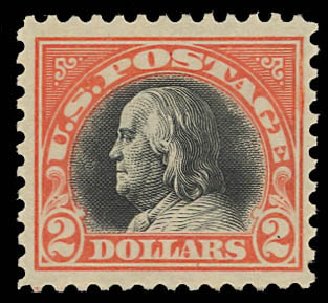 US Stamps Values Scott Catalog #523 - US$2.00 1918 Franklin Perf 11. Daniel Kelleher Auctions, Aug 2012, Sale 631, Lot 1268