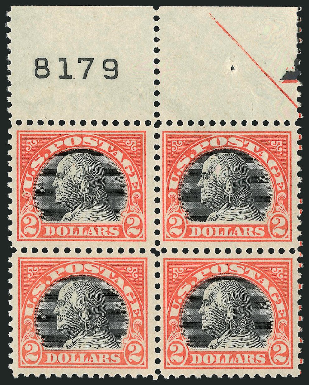 Value of US Stamps Scott 523: US$2.00 1918 Franklin Perf 11. Robert Siegel Auction Galleries, Apr 2015, Sale 1096, Lot 758