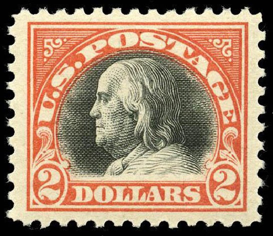 Cost of US Stamps Scott # 523 - 1918 US$2.00 Franklin Perf 11. Matthew Bennett International, Apr 2008, Sale 326, Lot 469