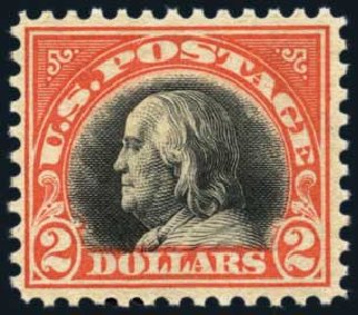 Cost of US Stamp Scott Catalog 523 - 1918 US$2.00 Franklin Perf 11. Harmer-Schau Auction Galleries, Jan 2014, Sale 100, Lot 599