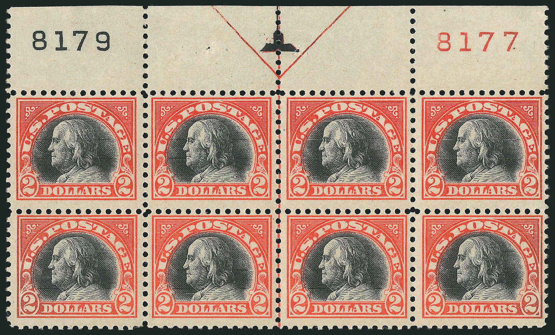 US Stamps Prices Scott Catalog 523: 1918 US$2.00 Franklin Perf 11. Robert Siegel Auction Galleries, Apr 2015, Sale 1096, Lot 759