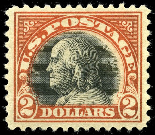 Cost of US Stamps Scott 523: US$2.00 1918 Franklin Perf 11. Matthew Bennett International, Jun 2008, Sale 328, Lot 1020