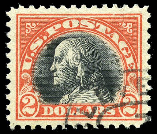 Values of US Stamps Scott Catalogue #523 - 1918 US$2.00 Franklin Perf 11. Matthew Bennett International, May 2014, Sale 350, Lot 650