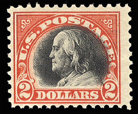 Prices of US Stamps Scott Cat. 523: 1918 US$2.00 Franklin Perf 11. Cherrystone Auctions, Sep 2010, Sale 201009, Lot 100
