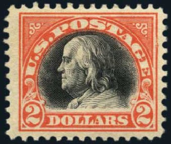 US Stamp Values Scott Catalog # 523 - US$2.00 1918 Franklin Perf 11. Harmer-Schau Auction Galleries, Jan 2014, Sale 100, Lot 600