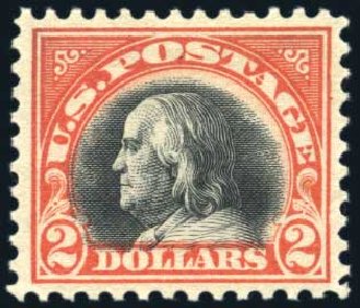 Value of US Stamp Scott 523 - US$2.00 1918 Franklin Perf 11. Harmer-Schau Auction Galleries, Aug 2011, Sale 90, Lot 1570