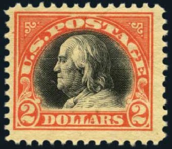 US Stamp Value Scott Catalogue #523: 1918 US$2.00 Franklin Perf 11. Harmer-Schau Auction Galleries, May 2012, Sale 93, Lot 370