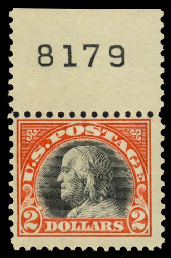 Price of US Stamps Scott Catalogue 523: 1918 US$2.00 Franklin Perf 11. Daniel Kelleher Auctions, Dec 2013, Sale 640, Lot 440