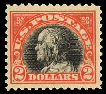 Costs of US Stamp Scott 523: US$2.00 1918 Franklin Perf 11. Daniel Kelleher Auctions, Dec 2012, Sale 633, Lot 901