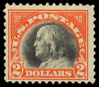 Costs of US Stamps Scott #523 - US$2.00 1918 Franklin Perf 11. Daniel Kelleher Auctions, Dec 2013, Sale 640, Lot 441