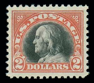 Cost of US Stamps Scott Cat. # 523 - 1918 US$2.00 Franklin Perf 11. Matthew Bennett International, Oct 2007, Sale 322, Lot 2254