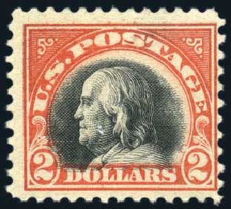 US Stamps Price Scott Catalogue 523: 1918 US$2.00 Franklin Perf 11. Harmer-Schau Auction Galleries, Jul 2010, Sale 86, Lot 554