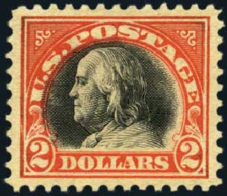 Values of US Stamp Scott Catalogue 523: US$2.00 1918 Franklin Perf 11. Harmer-Schau Auction Galleries, Aug 2012, Sale 94, Lot 1615