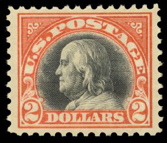 Costs of US Stamps Scott Catalog 523 - US$2.00 1918 Franklin Perf 11. Daniel Kelleher Auctions, Jan 2015, Sale 663, Lot 1865
