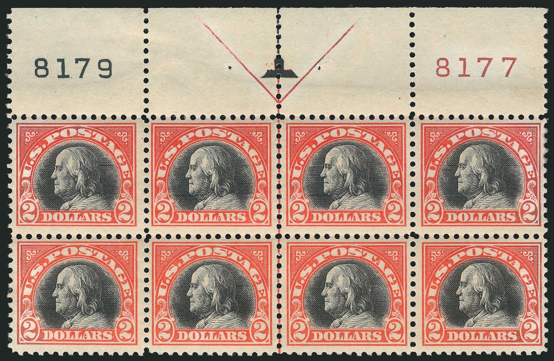 Value of US Stamp Scott Cat. 523: US$2.00 1918 Franklin Perf 11. Robert Siegel Auction Galleries, Feb 2015, Sale 1093, Lot 485