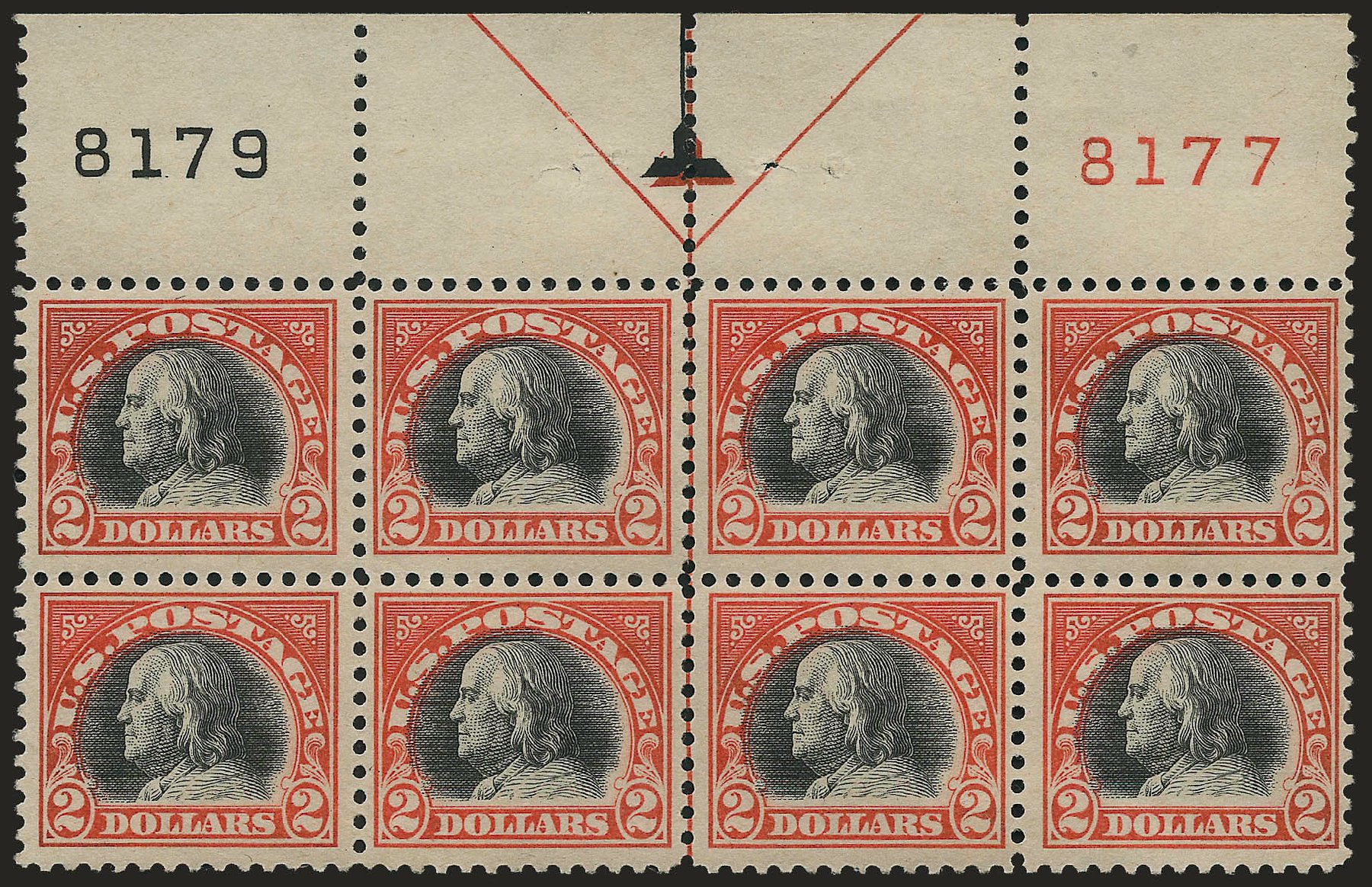 US Stamps Value Scott Catalog 523: US$2.00 1918 Franklin Perf 11. Robert Siegel Auction Galleries, Apr 2009, Sale 971, Lot 1835