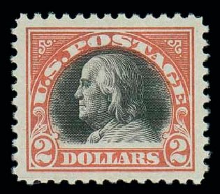 Values of US Stamps Scott Cat. #523: 1918 US$2.00 Franklin Perf 11. Matthew Bennett International, Oct 2007, Sale 322, Lot 2253