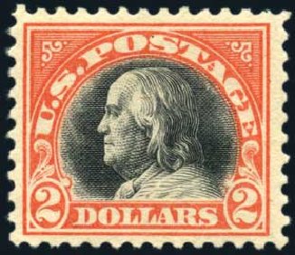 US Stamp Values Scott Catalog # 523 - US$2.00 1918 Franklin Perf 11. Harmer-Schau Auction Galleries, Oct 2009, Sale 83, Lot 443
