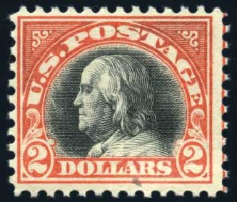 US Stamps Prices Scott # 523: US$2.00 1918 Franklin Perf 11. Harmer-Schau Auction Galleries, Jul 2010, Sale 86, Lot 553