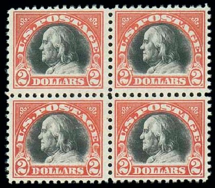 Costs of US Stamps Scott Catalogue #523: 1918 US$2.00 Franklin Perf 11. Matthew Bennett International, Dec 2007, Sale 325, Lot 2186