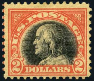 US Stamp Values Scott Cat. 523: US$2.00 1918 Franklin Perf 11. Harmer-Schau Auction Galleries, Jan 2013, Sale 96, Lot 586