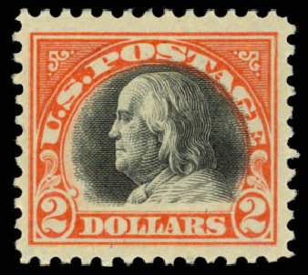 Costs of US Stamp Scott Cat. #523 - US$2.00 1918 Franklin Perf 11. Daniel Kelleher Auctions, Apr 2013, Sale 636, Lot 396