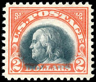 Value of US Stamps Scott # 523 - 1918 US$2.00 Franklin Perf 11. Schuyler J. Rumsey Philatelic Auctions, Apr 2015, Sale 60, Lot 2426
