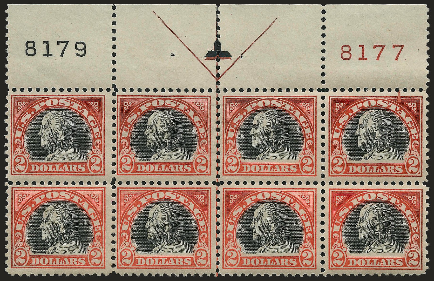 Values of US Stamps Scott Catalogue # 523: US$2.00 1918 Franklin Perf 11. Robert Siegel Auction Galleries, Apr 2009, Sale 971, Lot 1836