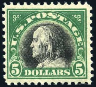 Price of US Stamps Scott Catalogue # 524 - 1918 US$5.00 Franklin Perf 11. Harmer-Schau Auction Galleries, Jun 2008, Sale 78, Lot 1617