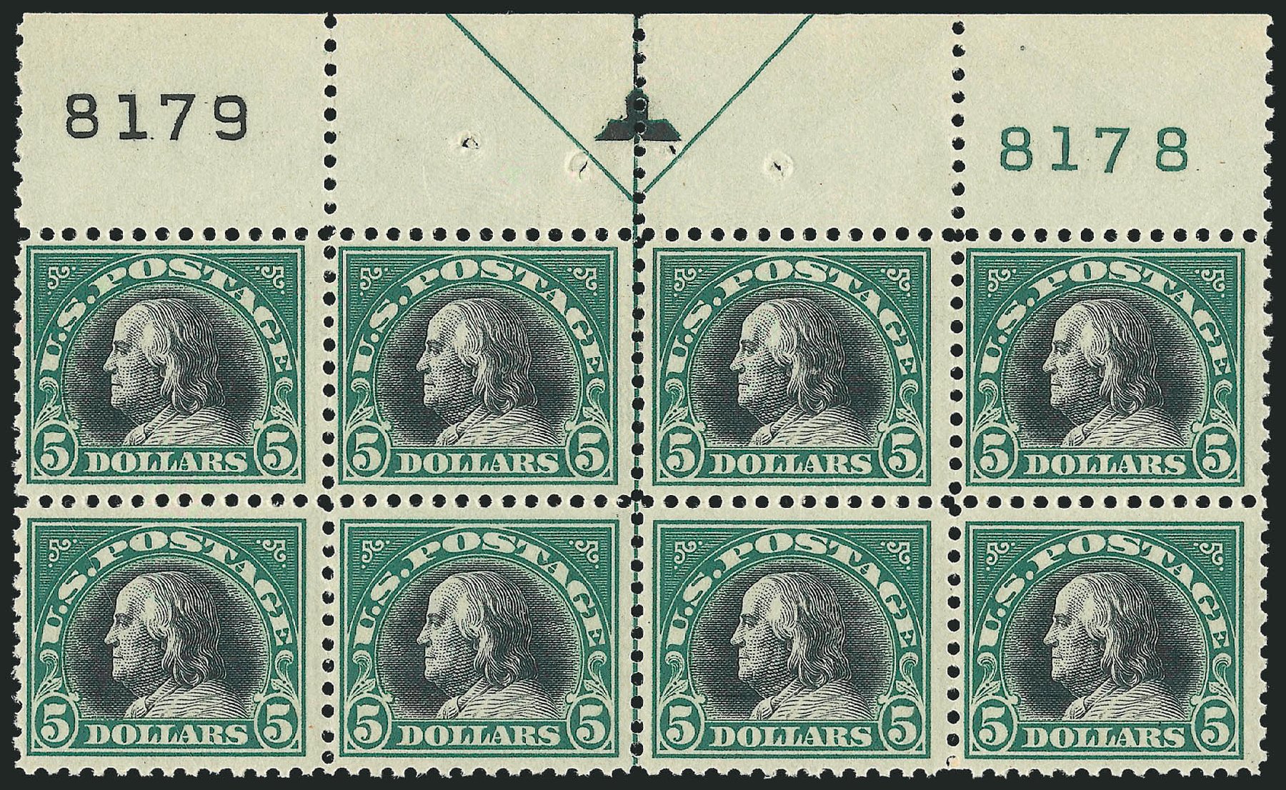 Cost of US Stamps Scott Catalogue #524: US$5.00 1918 Franklin Perf 11. Robert Siegel Auction Galleries, Sep 2014, Sale 1078, Lot 577