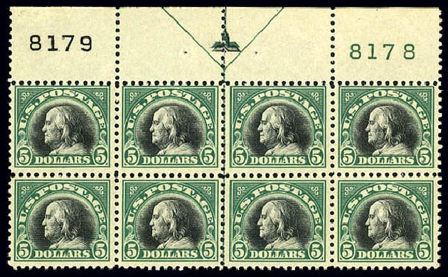 US Stamps Price Scott Cat. #524 - US$5.00 1918 Franklin Perf 11. Matthew Bennett International, Dec 2008, Sale 330, Lot 1838