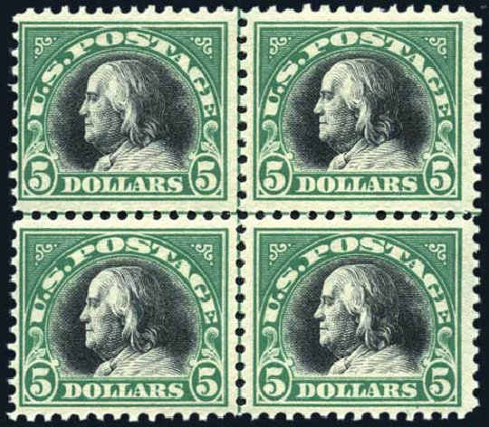 US Stamp Prices Scott Catalogue #524: 1918 US$5.00 Franklin Perf 11. Harmer-Schau Auction Galleries, Jun 2008, Sale 78, Lot 1618