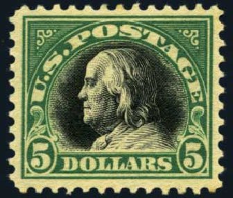 US Stamp Prices Scott Catalog #524 - US$5.00 1918 Franklin Perf 11. Harmer-Schau Auction Galleries, Oct 2012, Sale 95, Lot 258