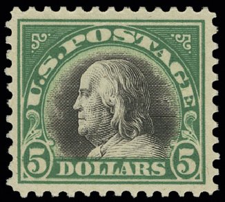 US Stamps Values Scott Catalog #524 - US$5.00 1918 Franklin Perf 11. H.R. Harmer, May 2014, Sale 3005, Lot 1298